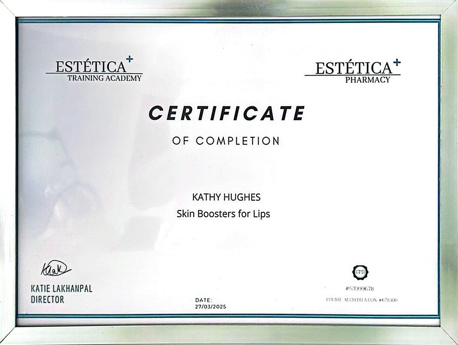 estetica certificate fir skin boooster for lips